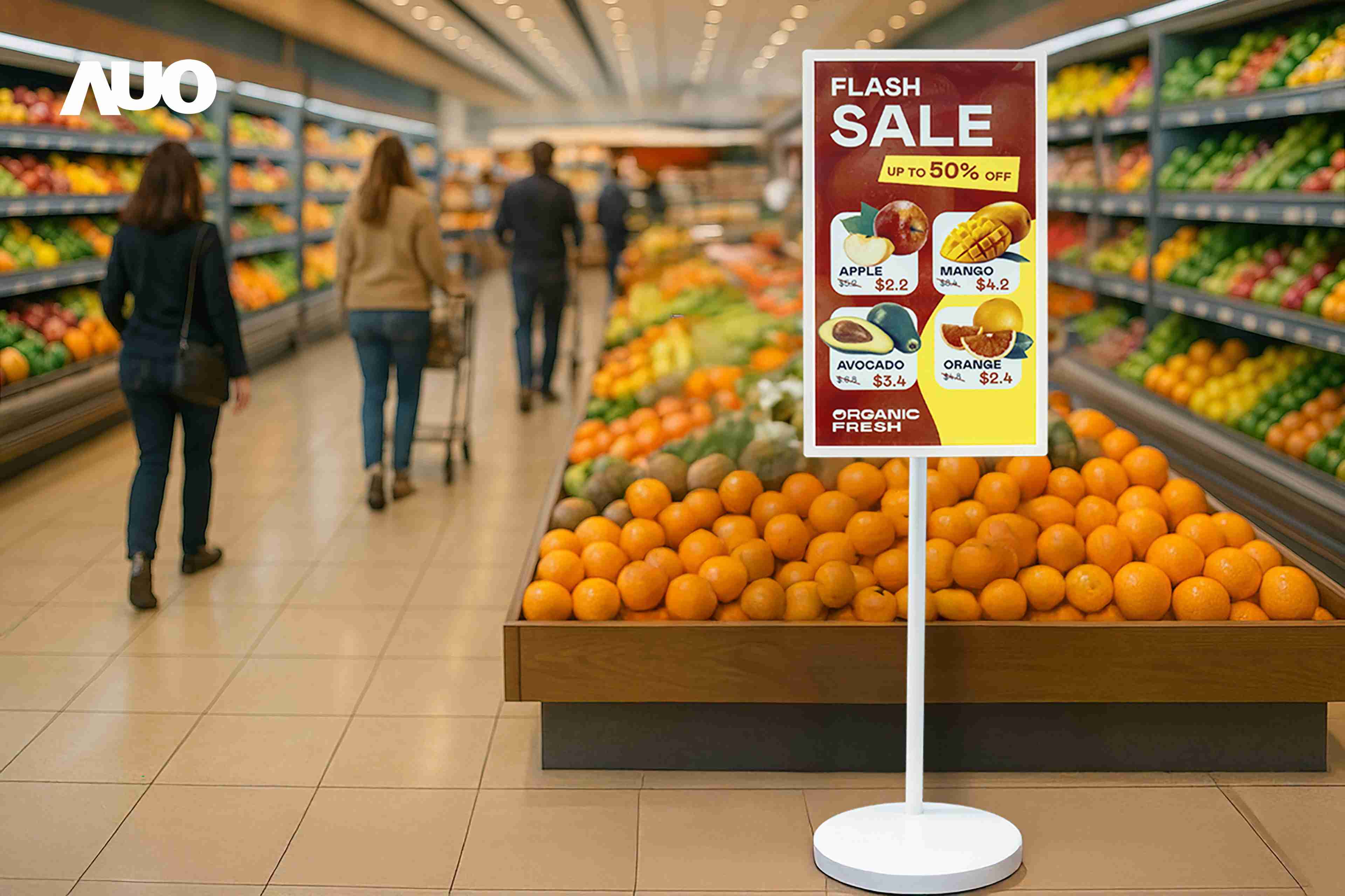 达擎首亮相低功耗、、、、全彩的〝aecoPost电子纸解决方案〞，，，仅在更新画面时需要微量的电力驱动，，无需布建电线的便捷设计，，使其可灵活应用、、、、随意置放，，，，并可透过云端或行动装置app，，，，轻松管理及排程广告内容，，，，晋升店头营销利器。。。